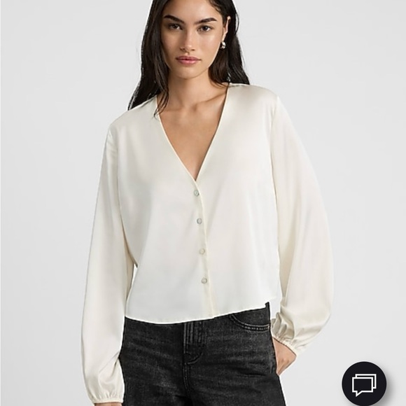 NWT Express Ivory V-Neck Balloon Sleeve Blouse - Size Medium - Picture 4 of 6